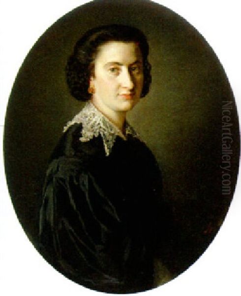 Portrait Of A Lady In A Black Dress With A Lace Collar - view 1