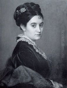 Portrait Of A Young Woman With A Flower In Her Hair by Leopold Horowitz