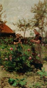 Zeeland Girls In A Rose Garden by Henricus Mattheus Horrix