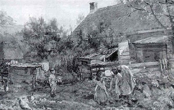 A Peasant Woman And Children In A Kitchen Garden - view 1