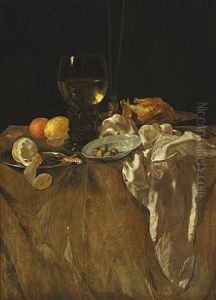 Still Life With Lemons, Oranges And Olives In A Pewter Dish, Fried Chicken And A Rummer