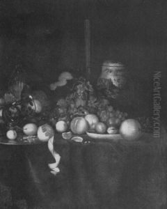 A Ginger Jar, A Roemer, A Wineglass, Grapes, Peaches,       Apricots, Plums And A Peeled Lemon On A Plate, On A Table