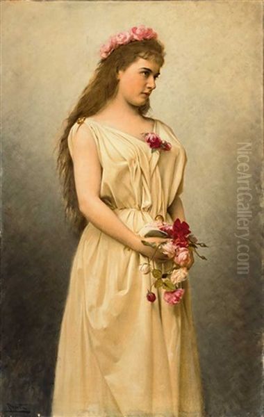 Portrait Eines Reizenden Madchens Mit Rosenschmuck - view 1