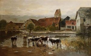 Kuhe Am Dorfweiher by Eugen Horstig