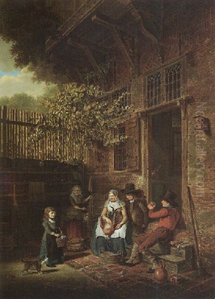 Figures In A Courtyard - view 1