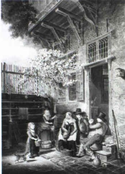 Merry Figures In Front Of A House - view 1