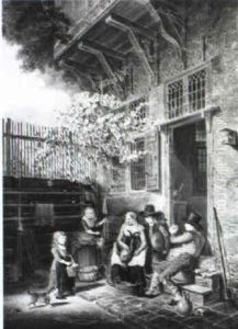 Merry Figures In Front Of A House by Johannes Petrus van Horstok
