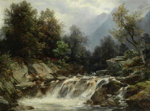 A Woodland Waterfall by Auguste Horter