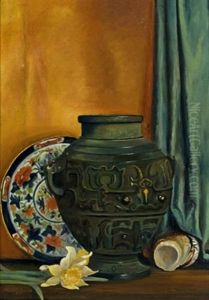 Still Life With Plate And Urn by William Samuel Horton
