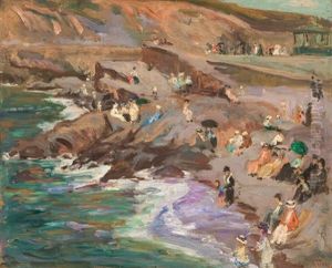 Vagues, Rochers Et Petites Personnes Sur La Plage Vagues, Rochers Et Petites Personnes Sur La Plage