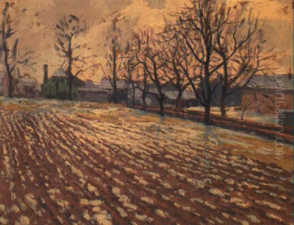 Melting Snow In Ploughed Fields - view 1