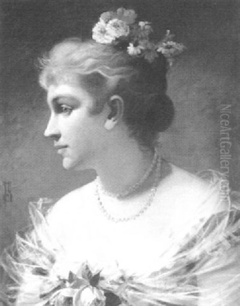 Profilportrait Einer Dame Mit Blumen Im Haar - view 1