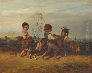 Zwei Kleine Kinder Mit Ziegenbock