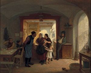 Zwist In Der Destille (oder Das Gestorte Kartenspiel) by Theodor Hosemann