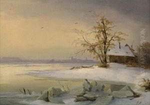 Blick Uber Die Havel Auf Das Winterliche Brandenburg by Theodor Hosemann