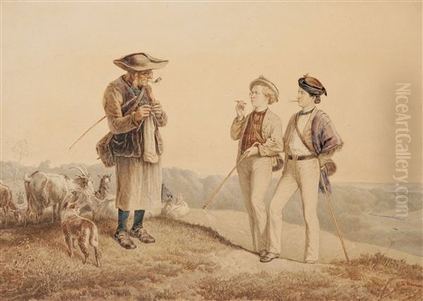 Landschaft Mit Ziegen, Altem Mann Und Zwei Zigarrenrauchenden Junglingen - view 1