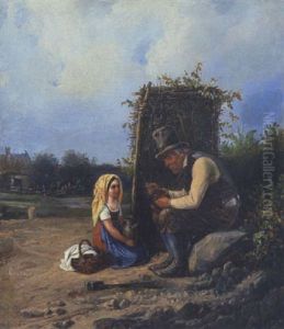 Grosvater Und Enkelin Auf Dem Feld by Theodor Hosemann