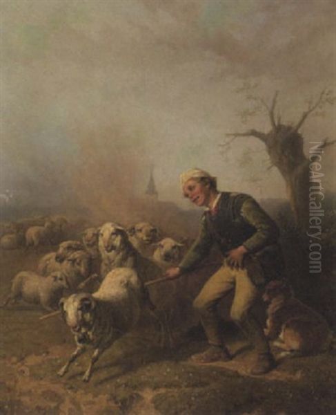 Ein Junger Schafer Mit Seiner Herde - view 1