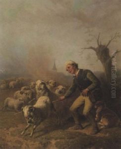 Ein Junger Schafer Mit Seiner Herde by Theodor Hosemann