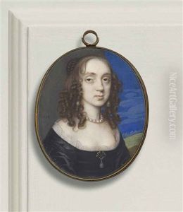 Lady Mary Glemham, Nee Perient, In Off-the-shoulder Black Dress Revealing Lace Trim Of Chemise, Pearl Choker And Earrings, Gold And Pearl Brooch...