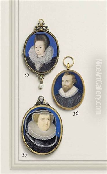 A Lady Of The North Family, Possibly Lady North, Nee Frances Brocket (1582/83-1676/77), In Black-spotted Dress Draped With Two Long Strands... - view 1