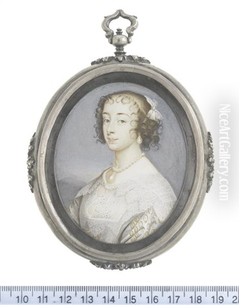 Henrietta Maria Of France (1609-1669), Queen Consort Of England, Scotland And Ireland (1625-1649), Wearing White Figured Dress, White Lace Collar And Fill-in - view 1