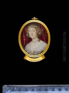 A Lady, Wearing Blue Dress With White Lace Collar Fixed At The Breast With A Pink Flower, Pearl Necklace And Pendent Earrings by John Hoskins the Elder