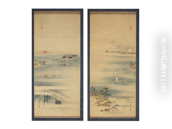 Tsukudajima Landscape (a Pair Of Scrolls) - view 1