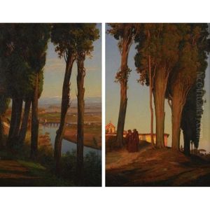 Cypresses On Monte Mario Near Rome (+ Cypresses And Convent At San Miniato Near Florence; Pair) by Thomas H. Hotchkiss
