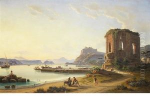 View Across The Golfo Di Pozzuolo With The Old Harbour And Castle by Edmund Hottenroth