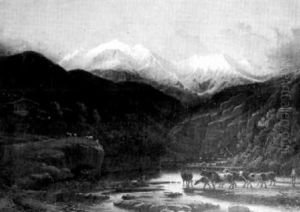 Driving Cattle In A Mountainous Landscape by Edmund Hottenroth