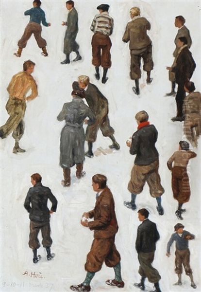 Study Of Boys Throwing Snowballs - view 1