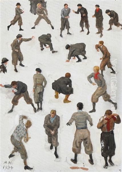 Study Of Boys Throwing Snowballs - view 1