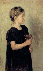 En Lille Pige Med En Buket Blomster