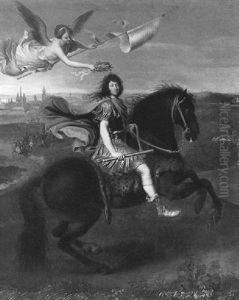 Portrait Equestre De Louis Xiv Couronne Par La Renommee by Rene Antoine Houasse