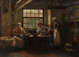 Zealand Farmer"s Interior With Happy Fisherman"s Family by Henri Houben