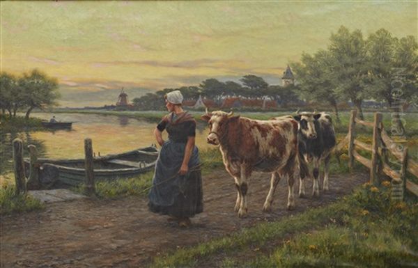 Landskap Med Kvinna Och Kor - view 1