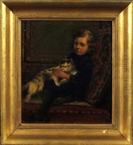 Portrait De Willy Houben (fils De L'artiste) Et Son Chat by Henri Houben