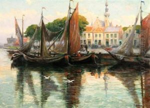 Barques Le Long D'un Quai En Hollande