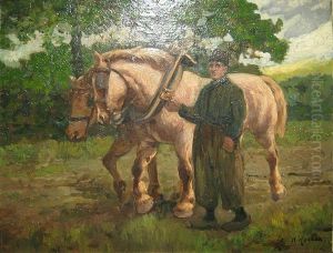 Boer Met Paarden by Henri Houben