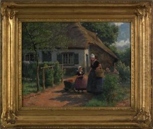 Cottage Scene With Mother And Daughter