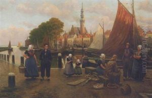 Fisherfolk On A Town Quay In Veere