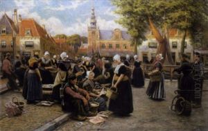Markttafereel Met Visverkopers Op Walcheren Markttafereel Met Visverkopers Op Walcheren