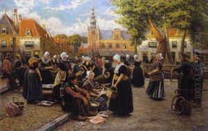 Marktafereel Met Visverkopers Op Walcheren Marktafereel Met Visverkopers Op Walcheren