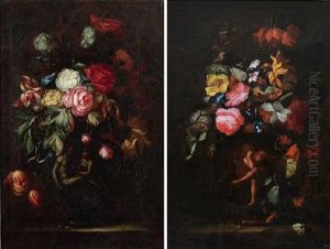 Bouquets De Fleurs Dans Des Vases Sur Des Entablements by Nicola van Houbraken