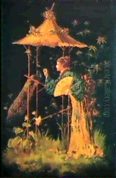 Dame In Kimono Mit Pfau - view 1