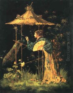 Dame In Kimono Mit Pfau