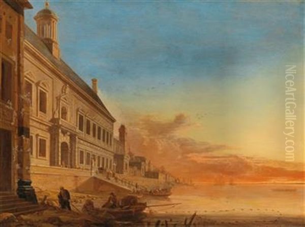 A Palace On A Southern Harbour Promenade In The Evening Light - view 1