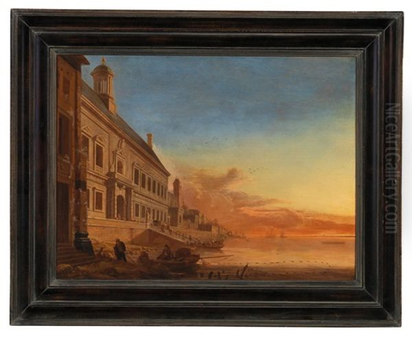 A Palace On A Southern Harbour Promenade In The Evening Light - view 1