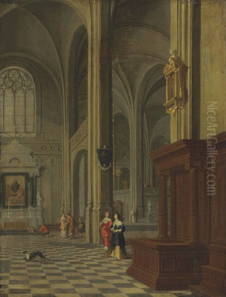 A Gothic Church Interior With Elegant Figures - view 1